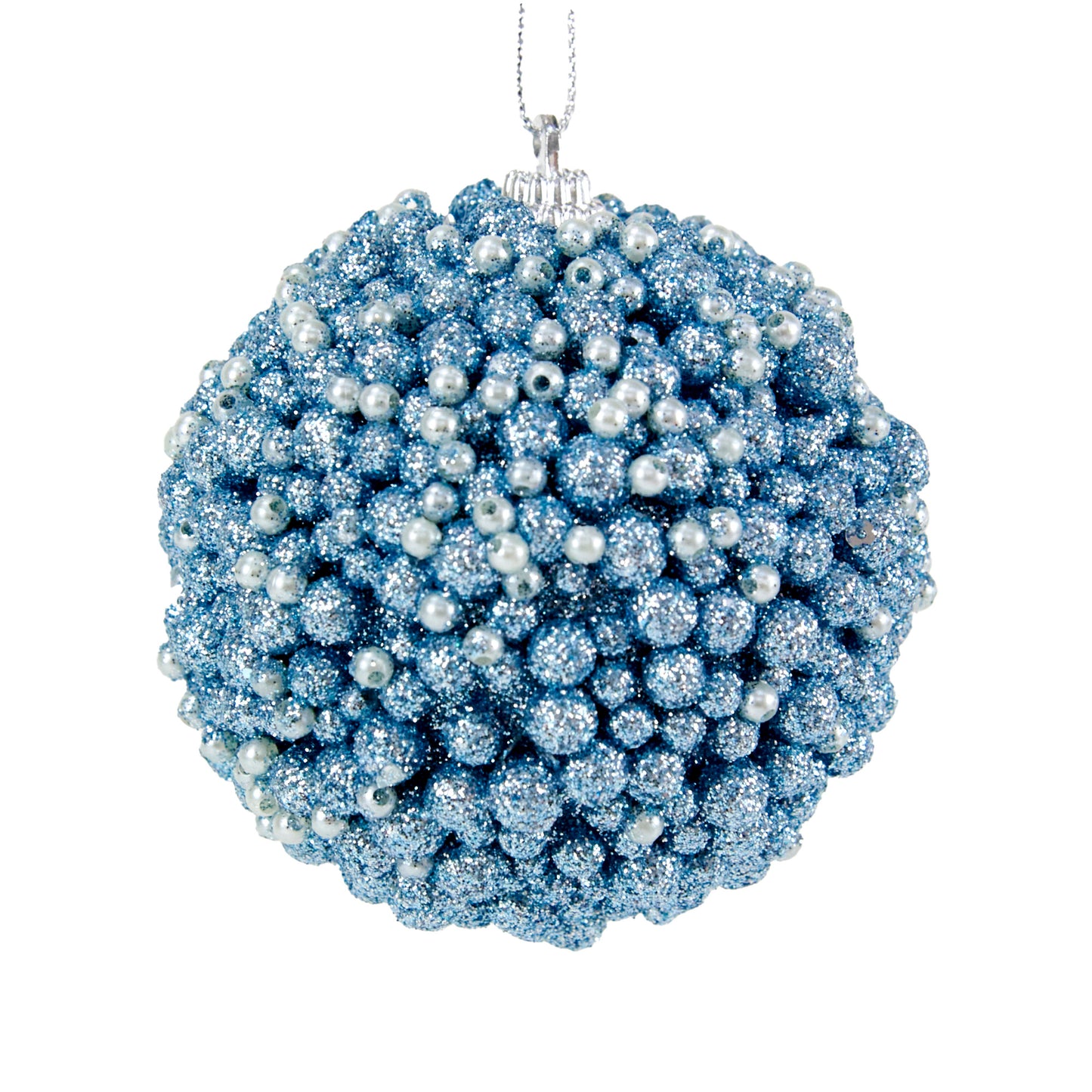 Christmas Bauble Beads Accent, Blue Grey/White- 8cm