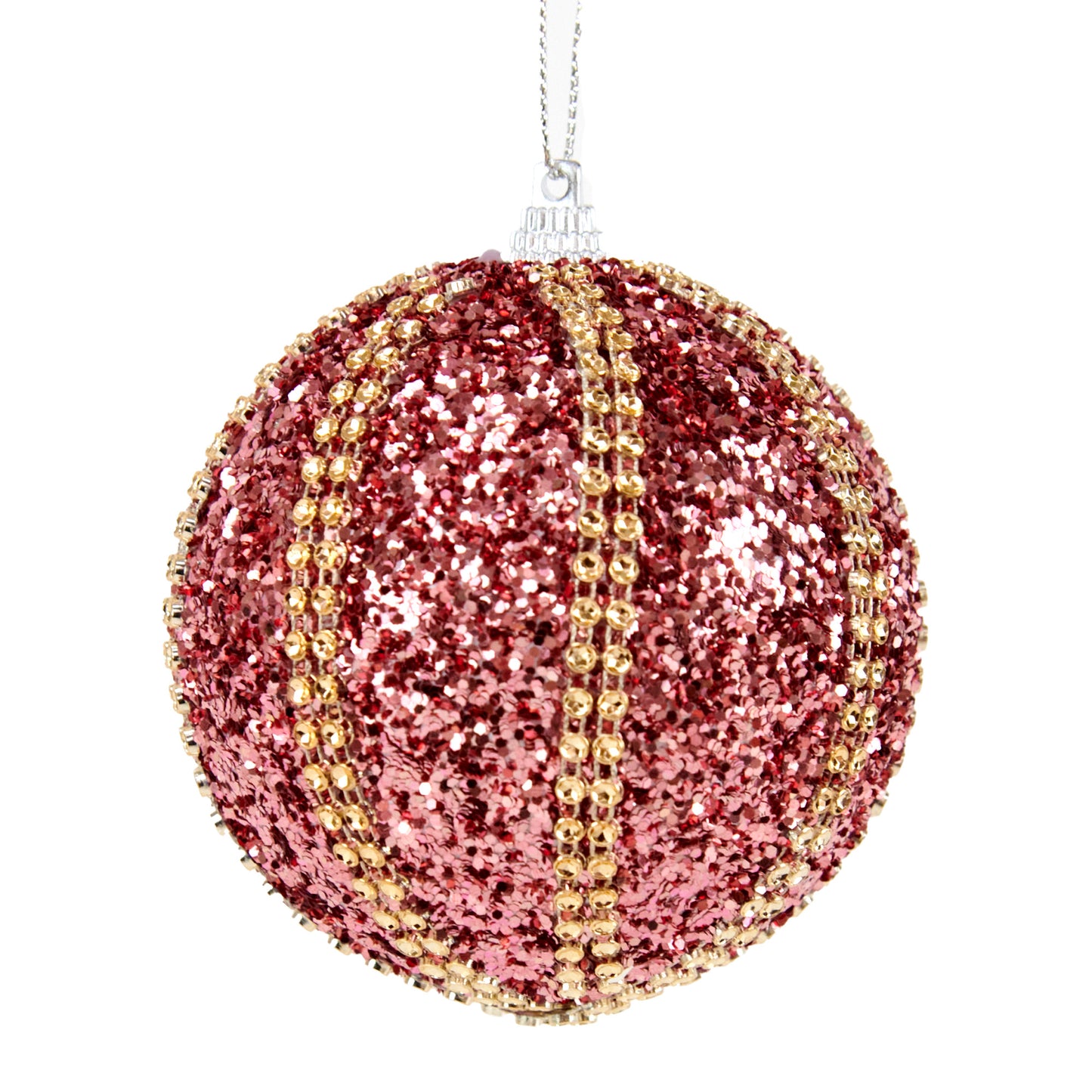 Christmas Bauble Champagne Braid Accent, Pink- 8cm