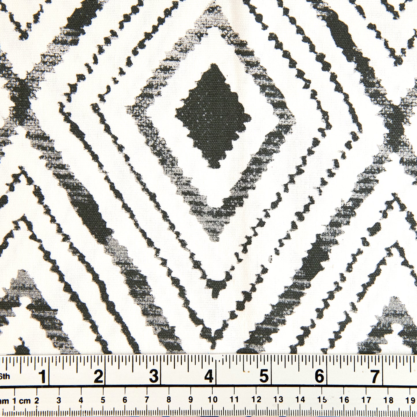 Printed Cotton Duck Fabric, Grey Multi Diamond- Width 140cm
