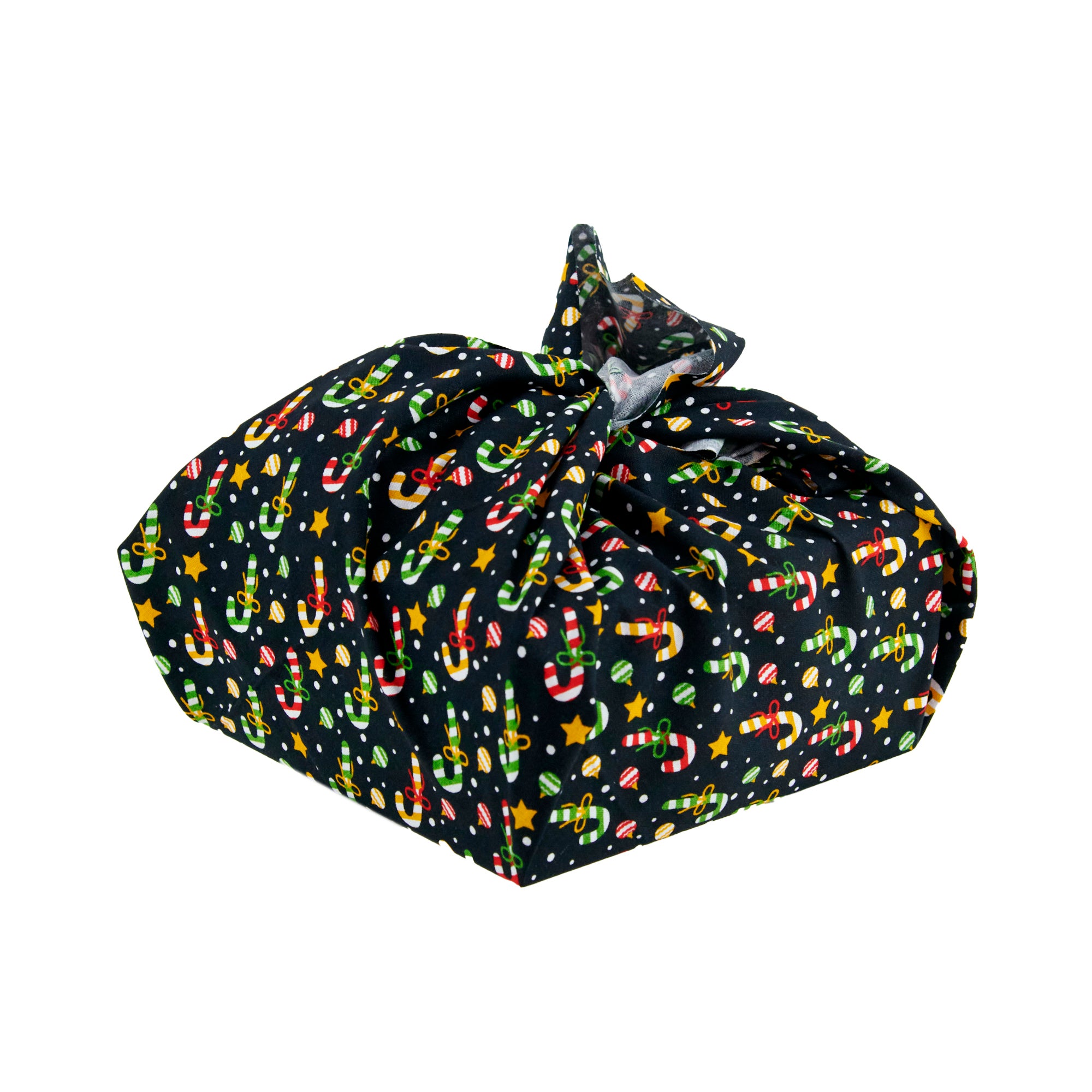 Christmas Print Cotton Fabric Reusable Gift Wrap, Blue Multi Candy Can