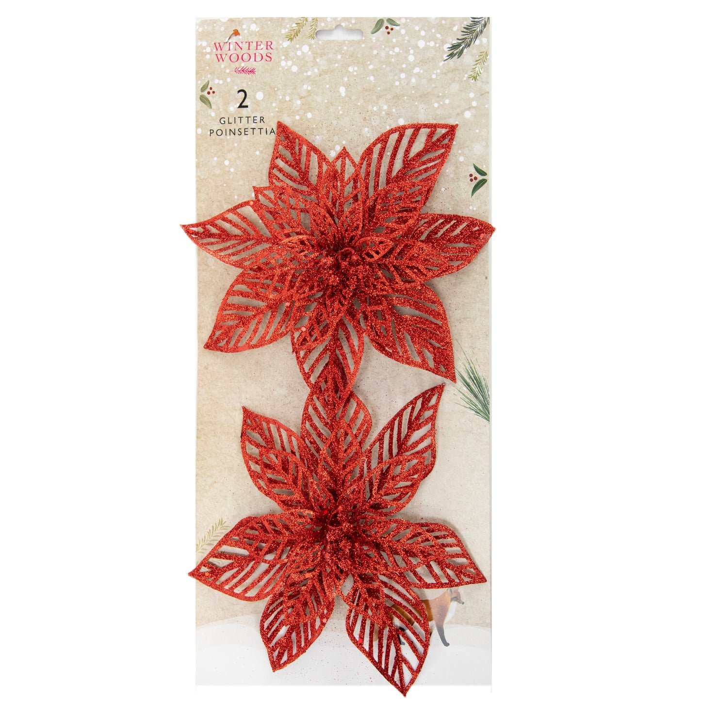 Christmas Clip On Poinsettia, Red- 2pk