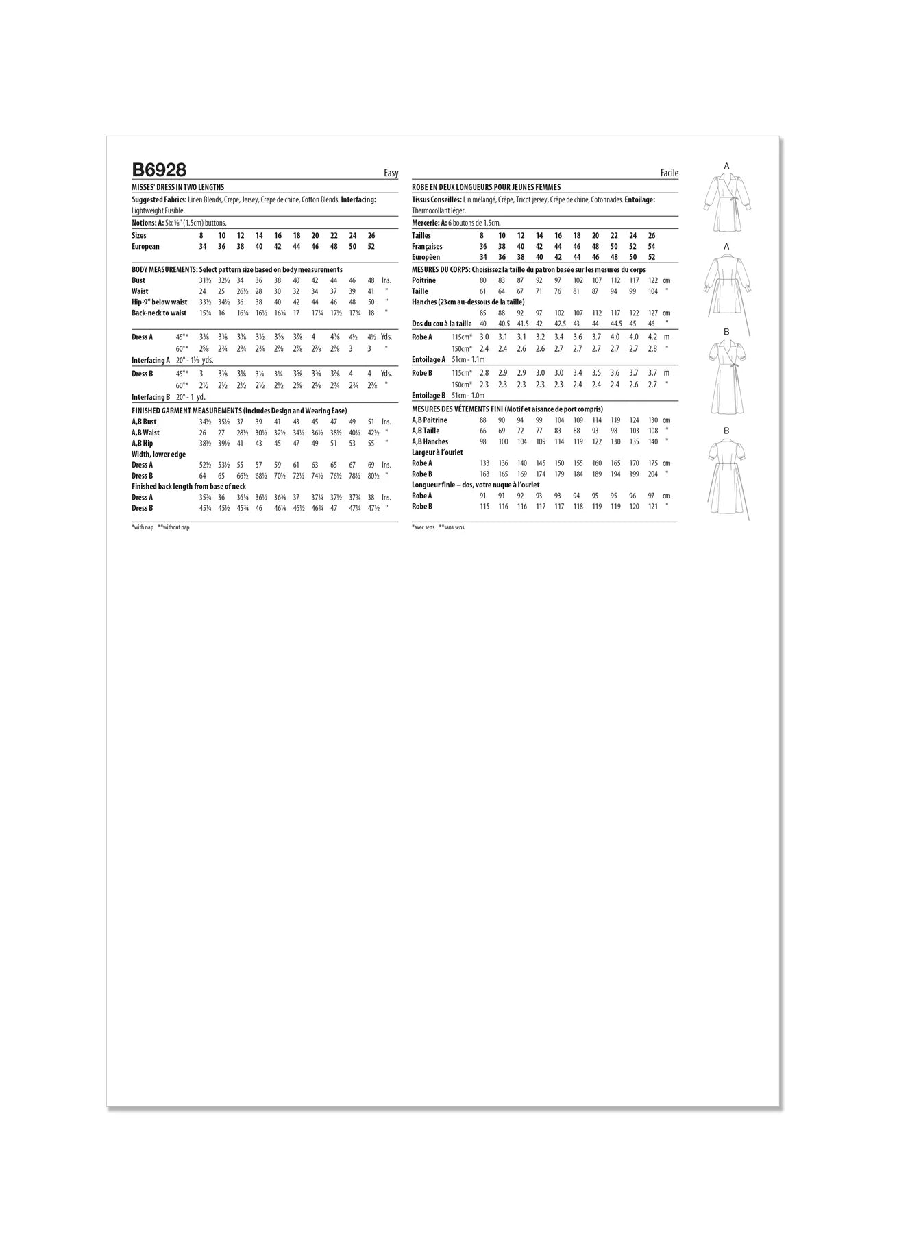 Butterick Pattern B6928 Misses' Dress in Two Lengths