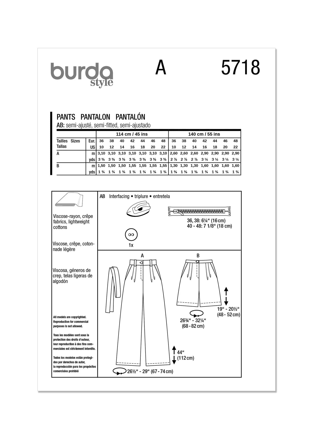 Burda Pattern 5718 Misses' Skirt Pants