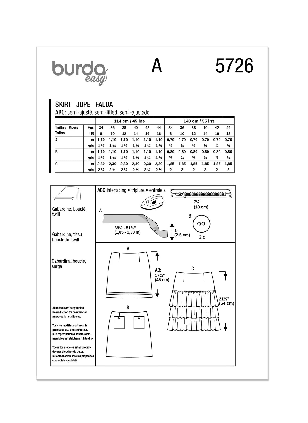 Burda Pattern 5726 Misses' Skirt Pants