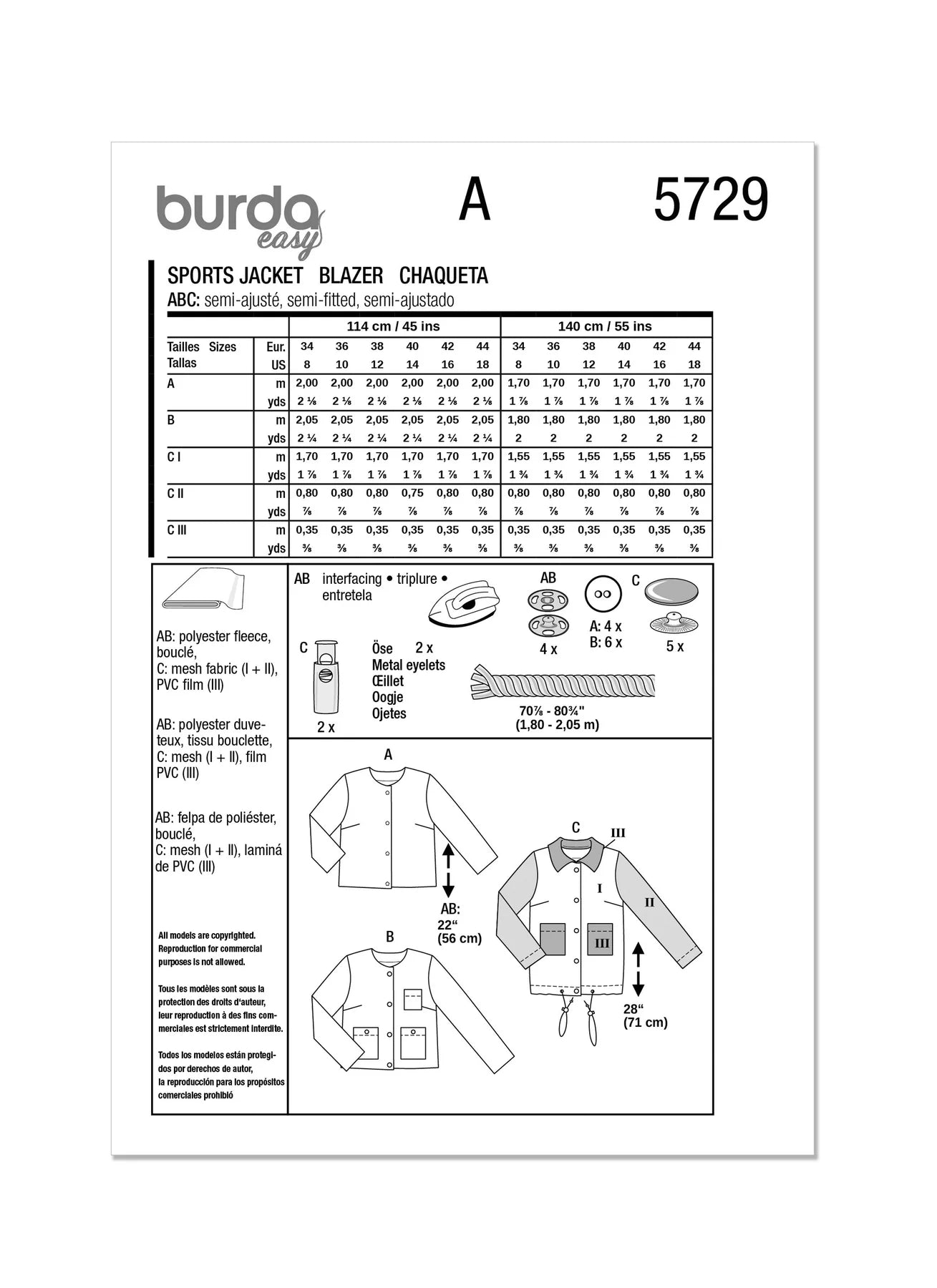 Burda Pattern 5729 Misses' Jacket