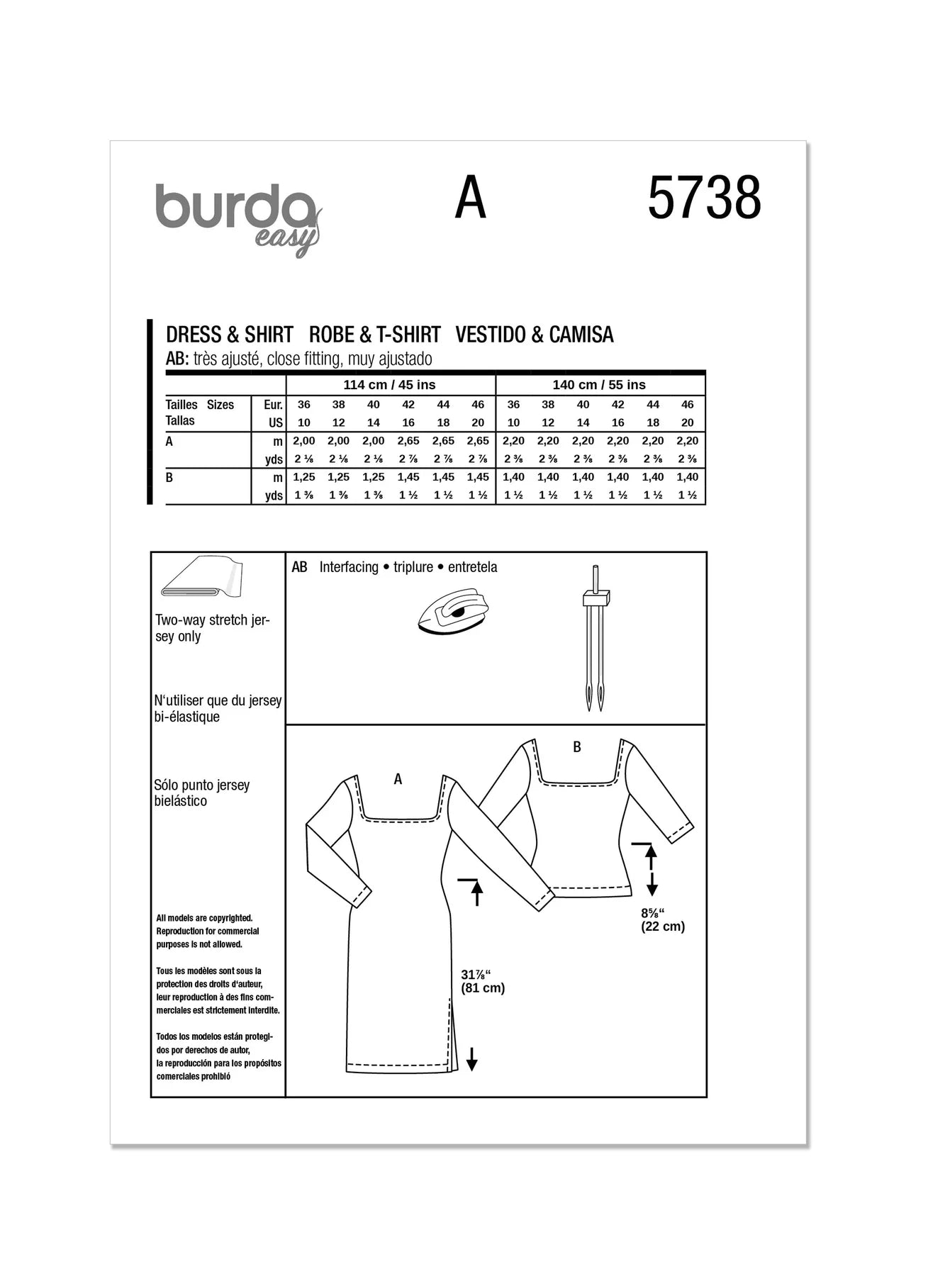 Burda Pattern 5738 Misses' Dress & T-Shirt