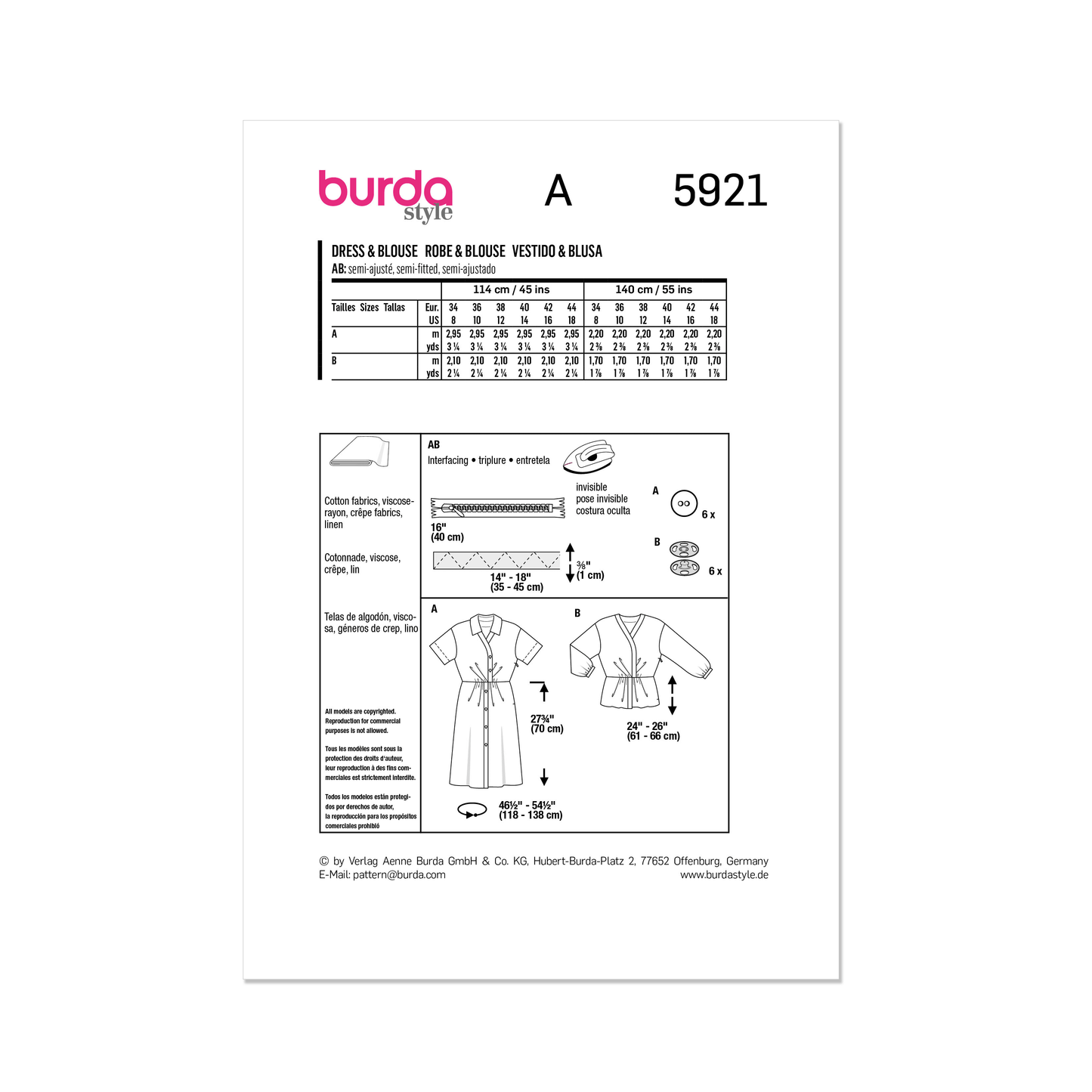 Burda Pattern 5921 Misses' Dress