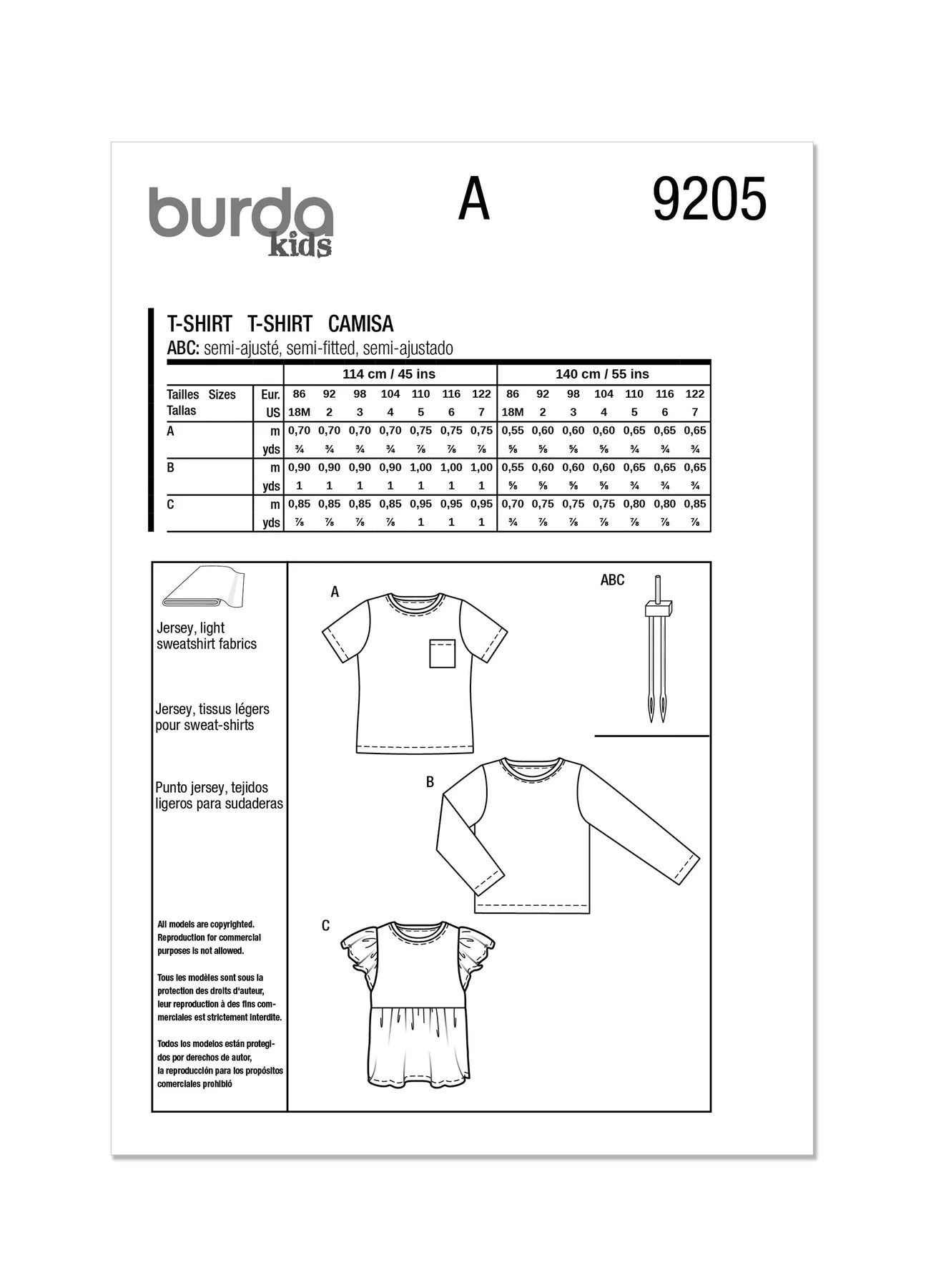 Burda Pattern 9205 Toddlers' T-Shirt