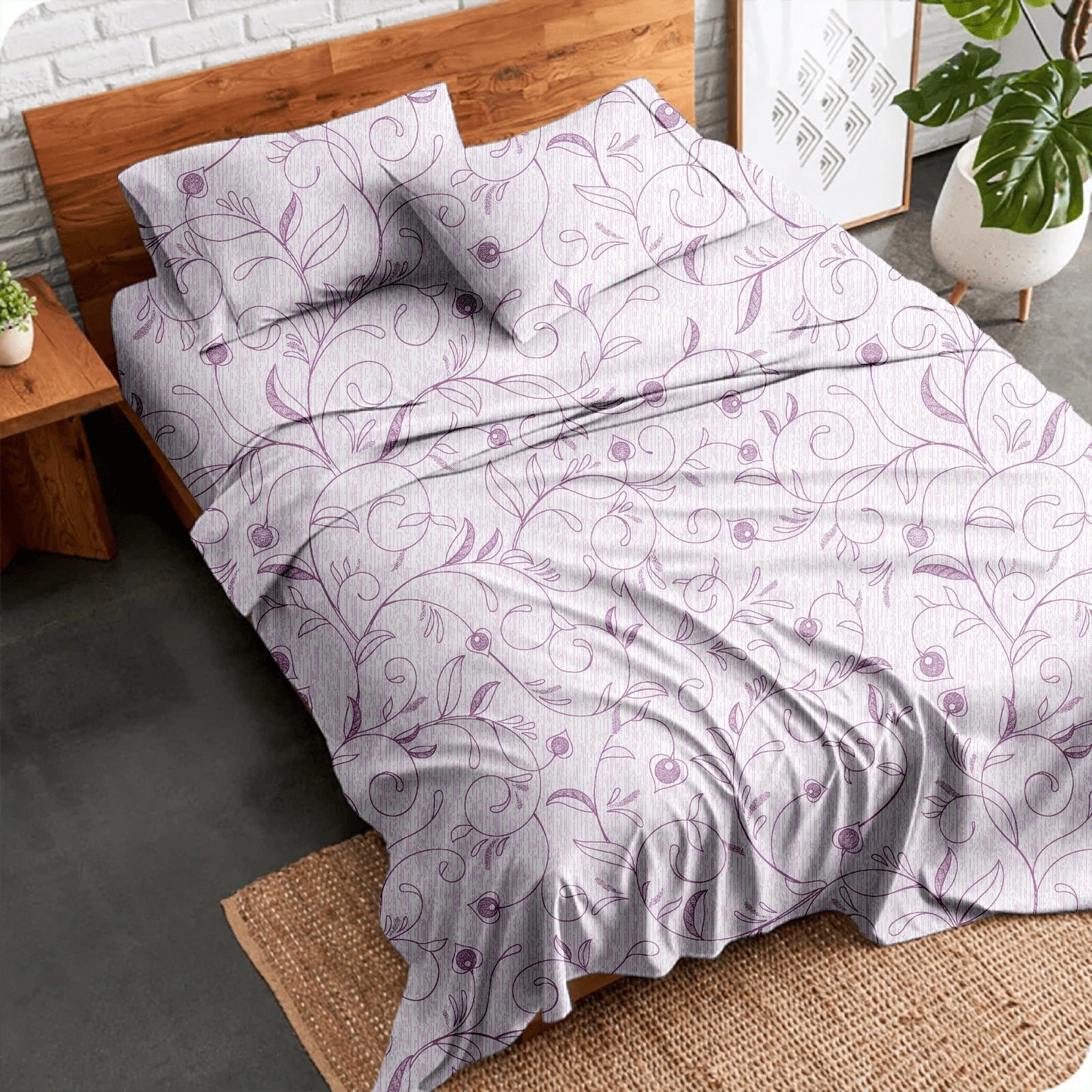 Alaria Printed Cotton Sheet Set, Single Bed- Botany