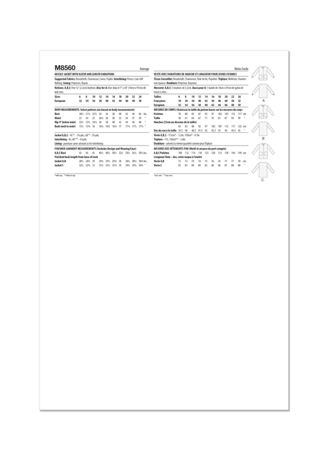 McCall's Pattern M8560 Misses' Jacket with Sleeve and Length Variations