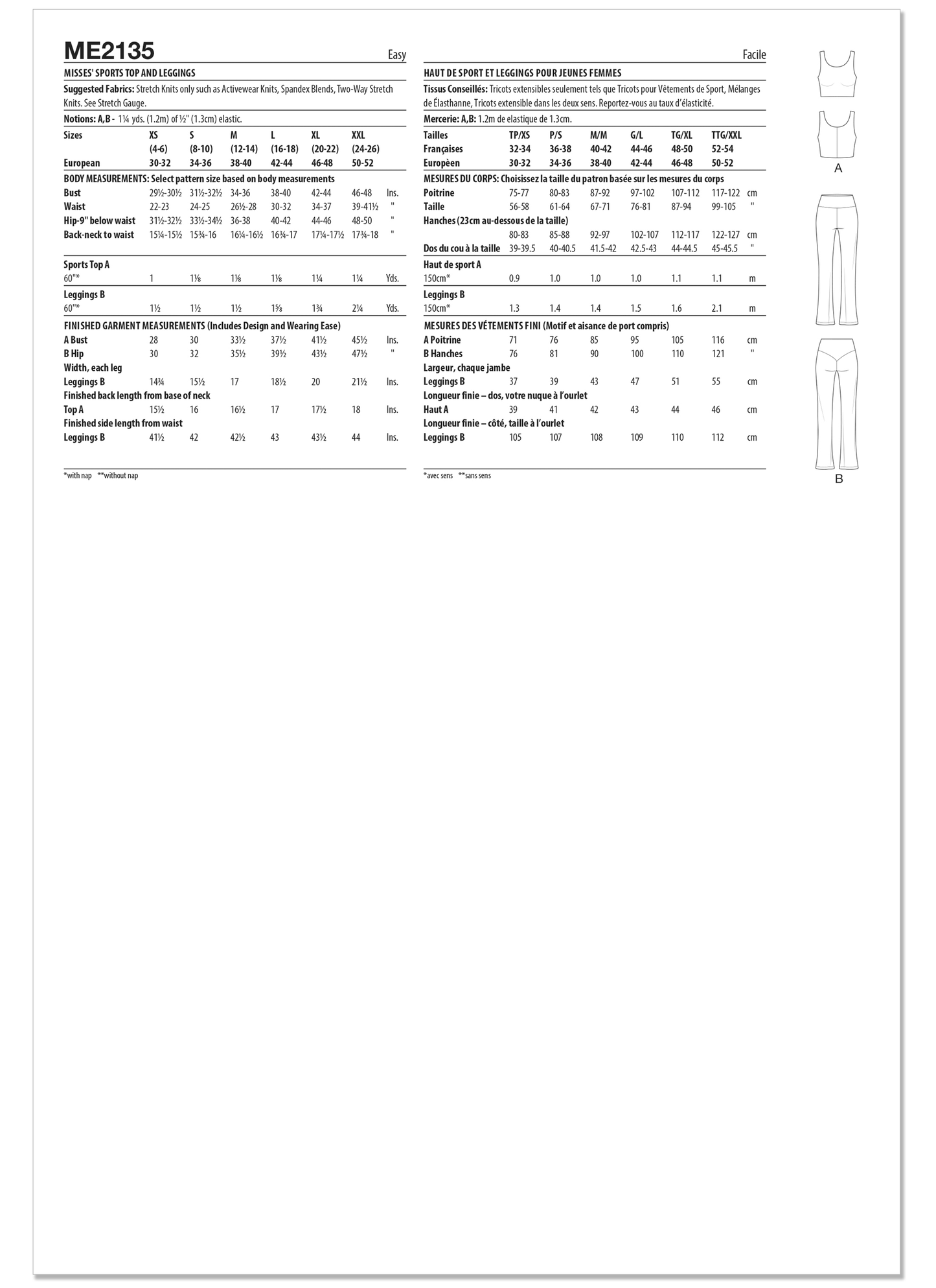 KnowMe Pattern Me2135 Misses' Sports Top and Leggings