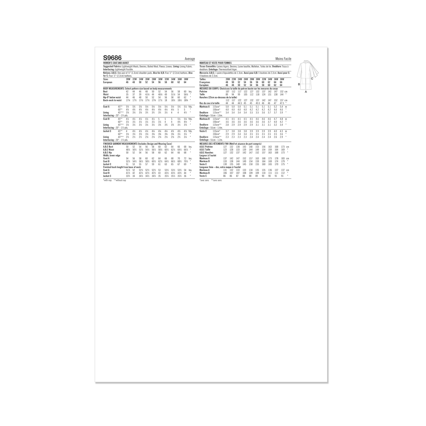 Simplicity Pattern SS9686 Plus Size Jacket/Coat
