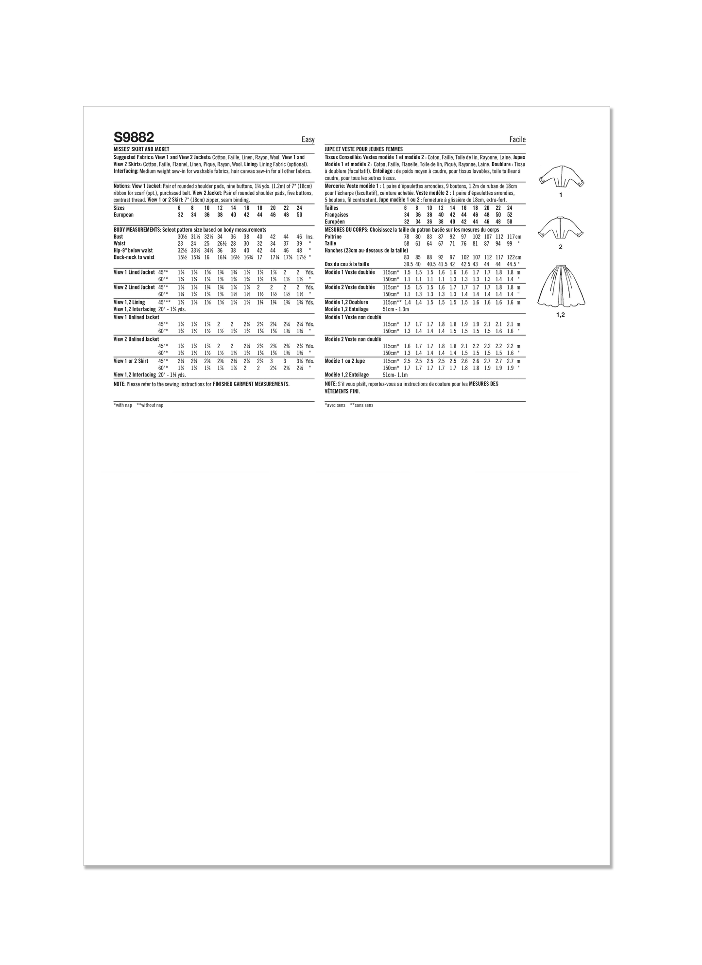 Simplicity Pattern 9882 Misses' Skirt and Jacket