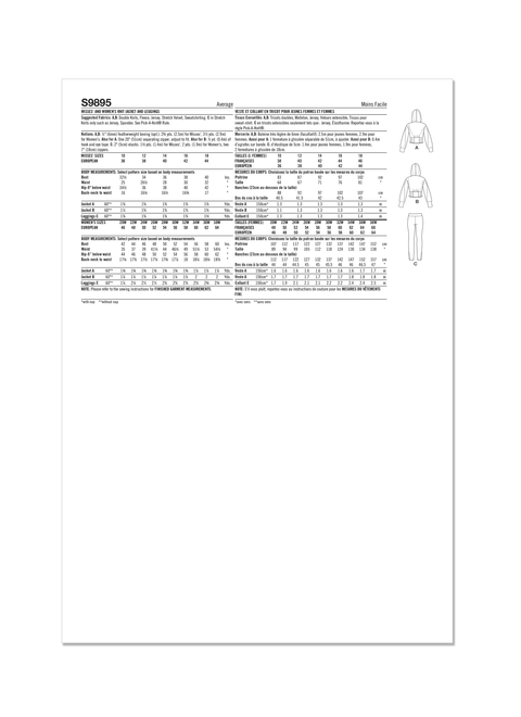 Simplicity Pattern 9895 Misses' and Women's Jacket and Knit Leggings