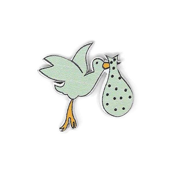 Sullivans Self Cover Button, Stork With Baby- 37 x 37 mm