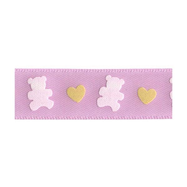 Sullivans Satin Ribbon, Teddy Heart Light Pink- 25mm
