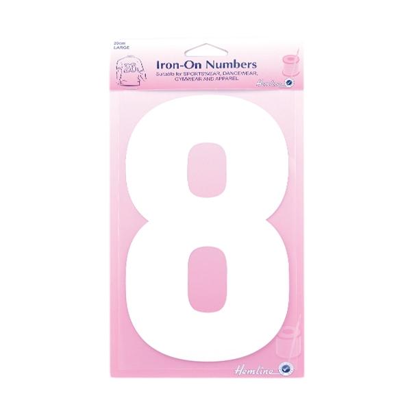 Hemline Iron On Numeral, White 8- 20cm