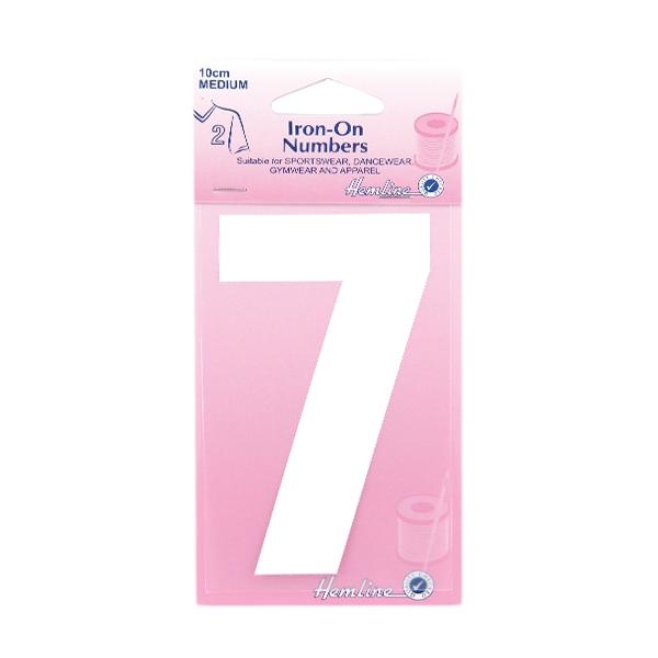 Hemline Iron On Numeral, White 7- 10cm