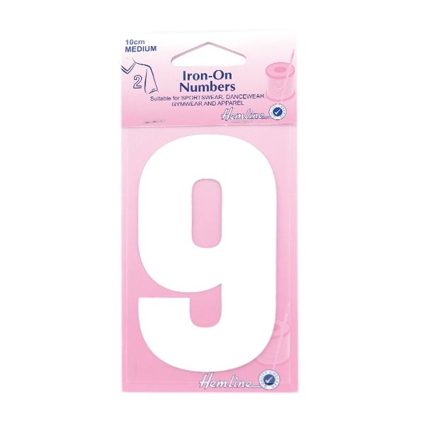 Hemline Iron On Numeral, White 9- 10cm