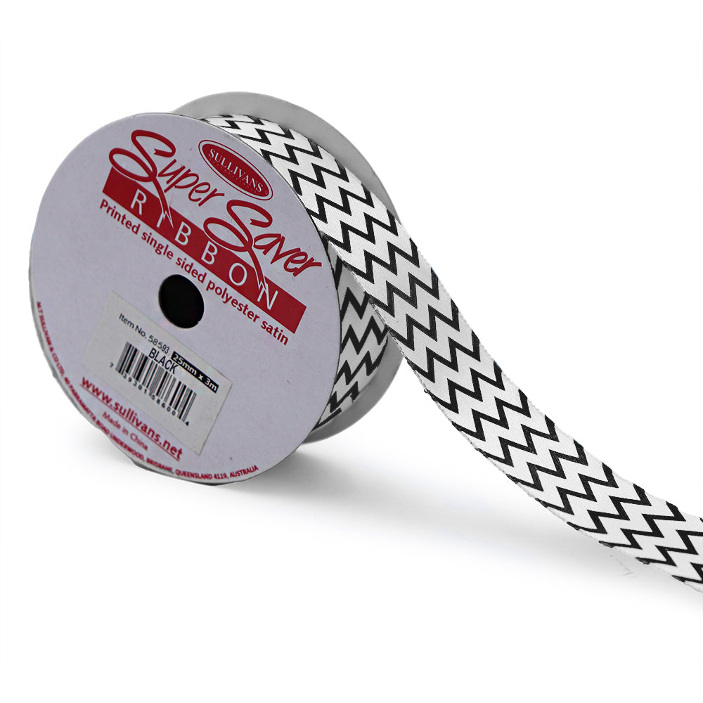 Sullivans Ribbon Satin, Black- 25 mm