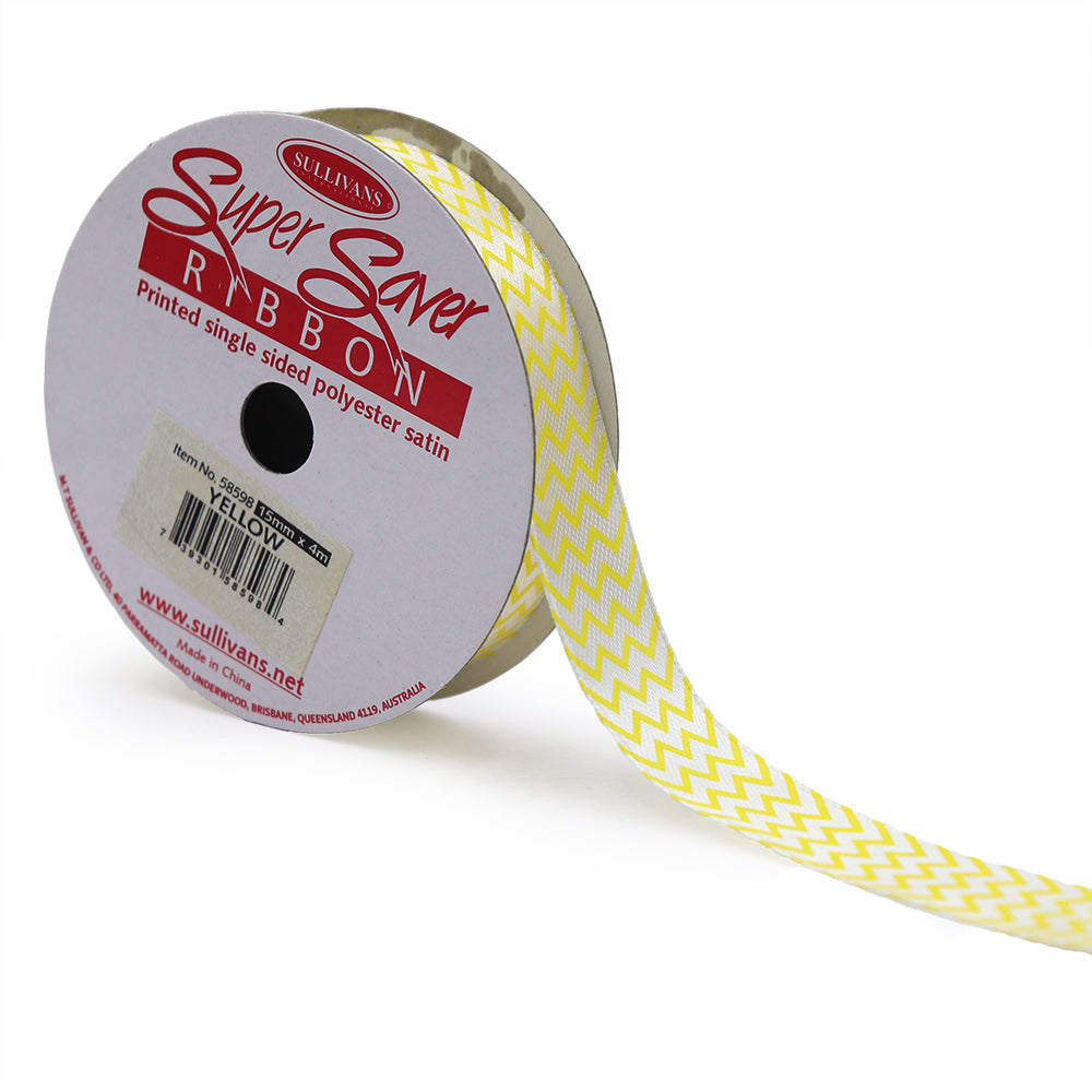 Sullivans Satin Ribbon, Chevron Yellow- 15mm