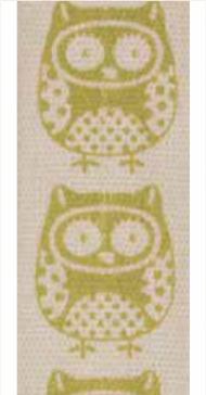 Bowtique Cotton Ribbon, Lime Owls- 15mm x 5m
