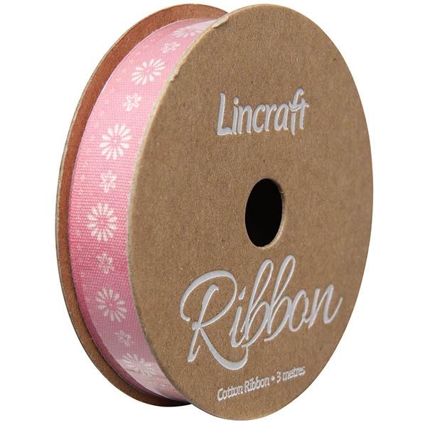 Cotton Ribbon, Daisy Pink- 15mm x 3m