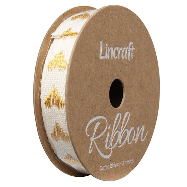 Cotton Ribbon, Heart Gold- 15mm x 3m