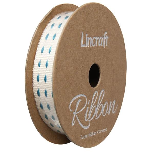 Cotton Ribbon, Stitches Blue- 15mm x 3m