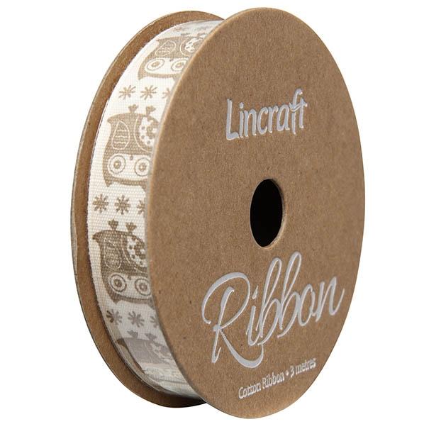 Cotton Ribbon, Coffee Owl- 15mm x 3m