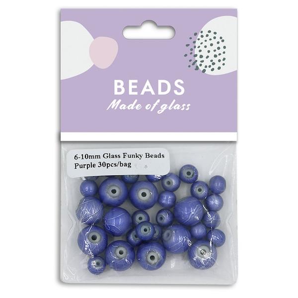 6-10mm Glass Funky Beads, Purple- 30pc- Sullivans