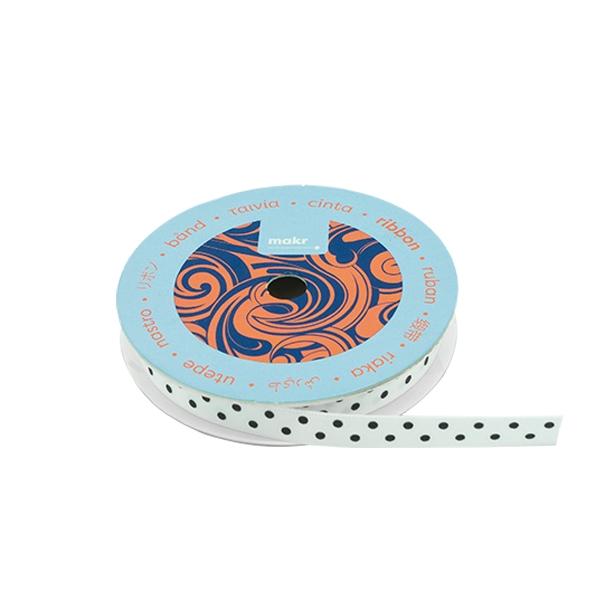 Makr Ribbon, Medium Dots White Satin- 9mmx9.1m