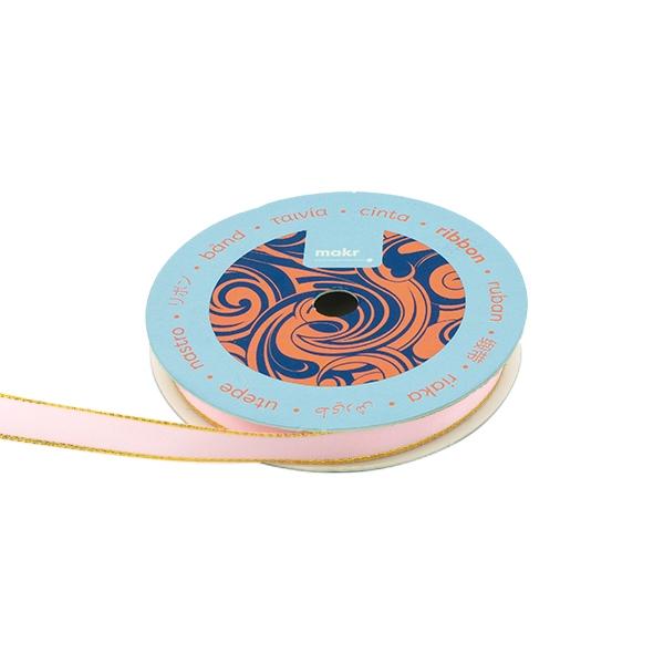 Makr Ribbon, Gold Edge Pearl Pink Satin- 9mmx9.1m