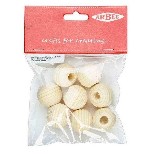 Arbee Wood Macrame Bead, Round Contoured- 8pk