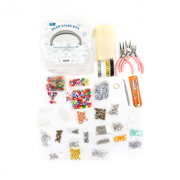 Bead Value Plastic Storage Box With 1196pc s Of Jewellery Accessories- 3 Level