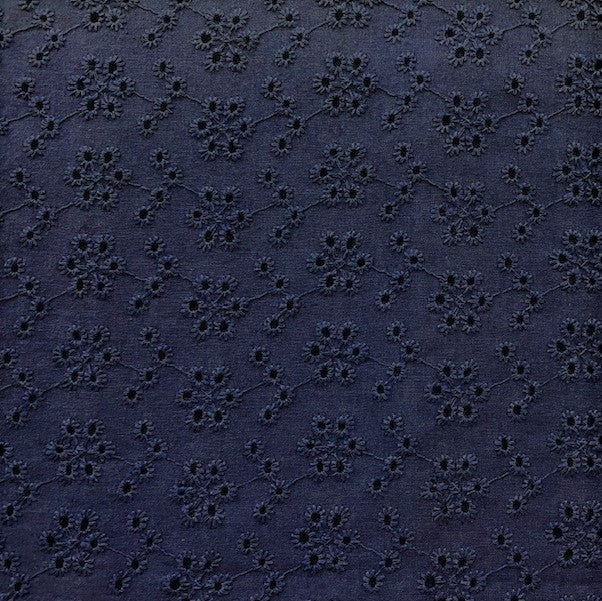 Broderie Anglaise Fabric, Navy- 130cm