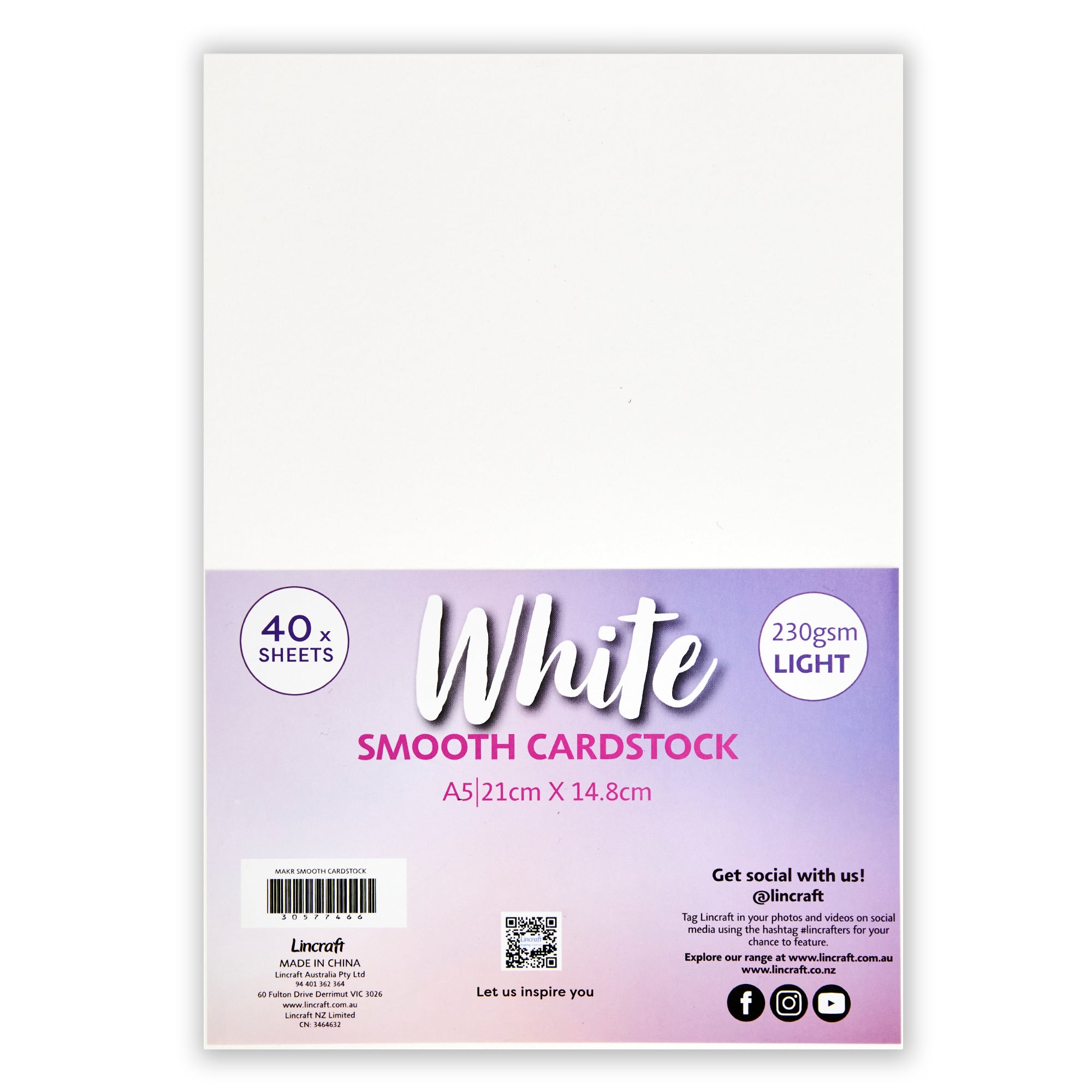 Makr Smooth Lightweight Cardstock, White A5 Lincraft New Zealand