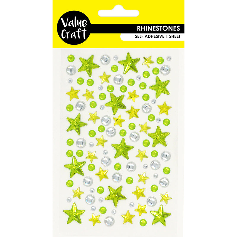 Value Craft Rhinestone Sticker, Stars Green-Silver