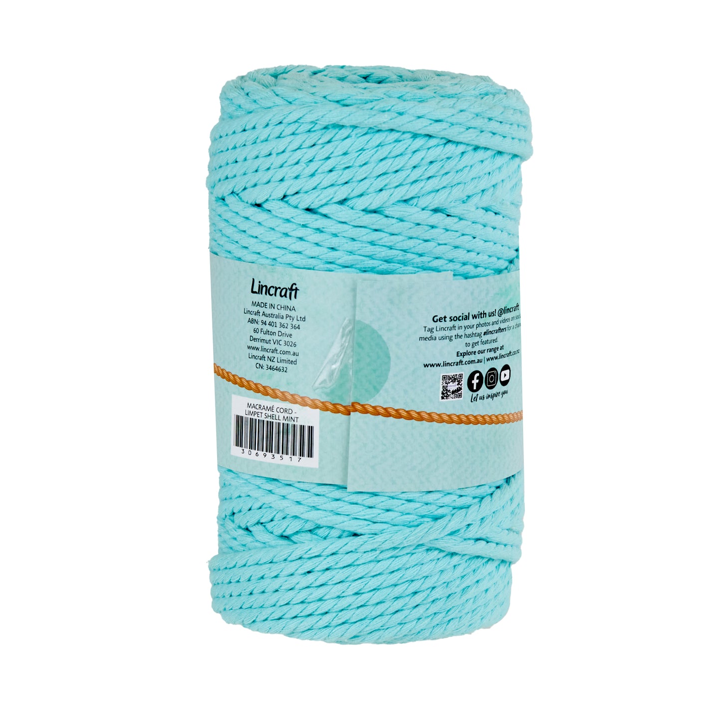 Makr Macrame Cord Roll, Limpet Shell Mint- 64m
