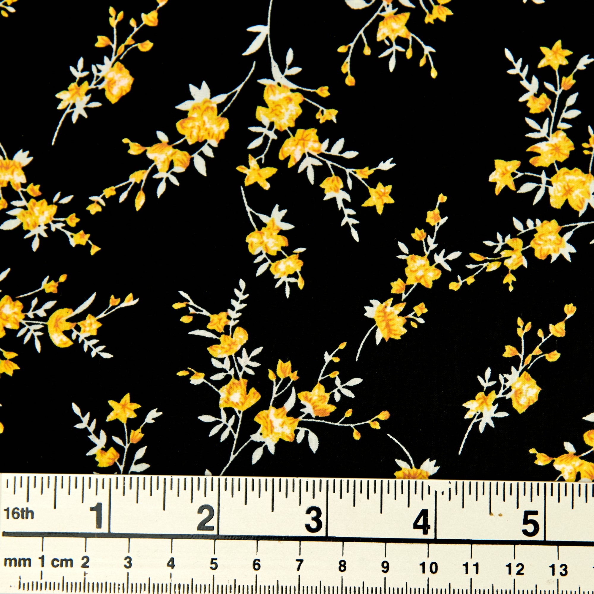 Printed Cotton Lawn Fabric, Navy Stems And Flowers Width 140cm