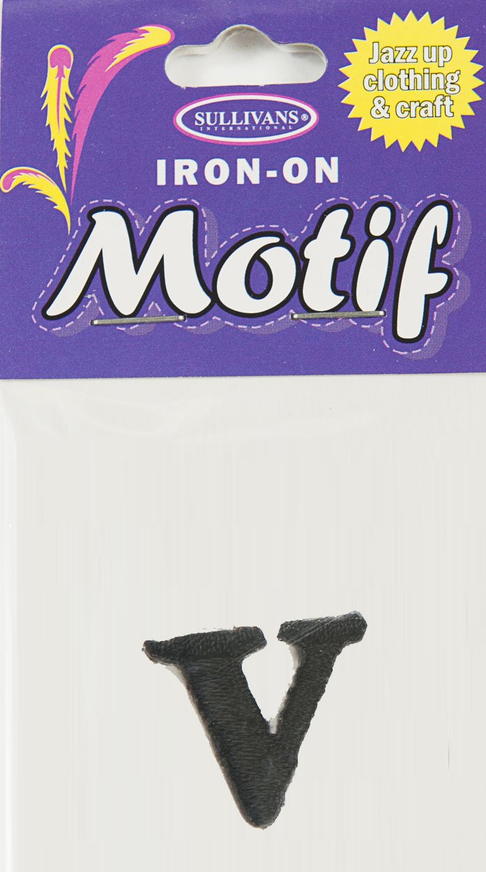 Iron On Motif Letter V, Black - 20mm - Sullivans
