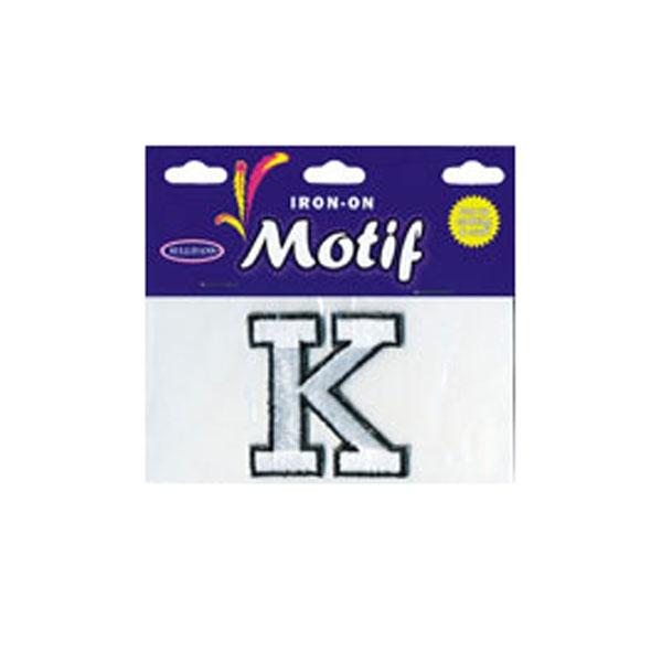 Sullivans Motif Iron On Letter K, White- 45 mm