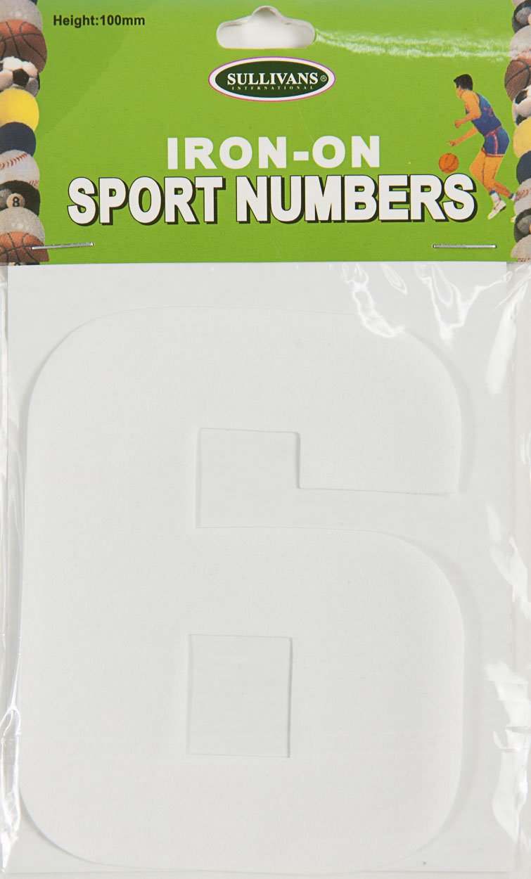Sullivans Iron On Number 6, White- 10cm