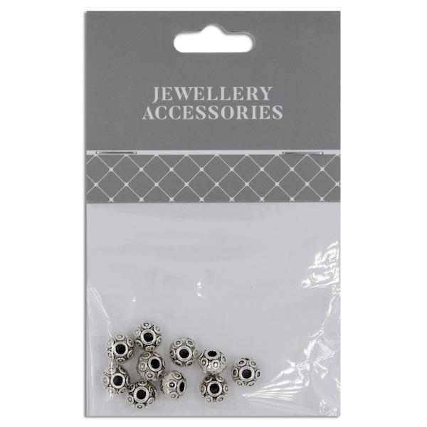 8mm Ball Spacer, Silver- 10pc- Sullivans