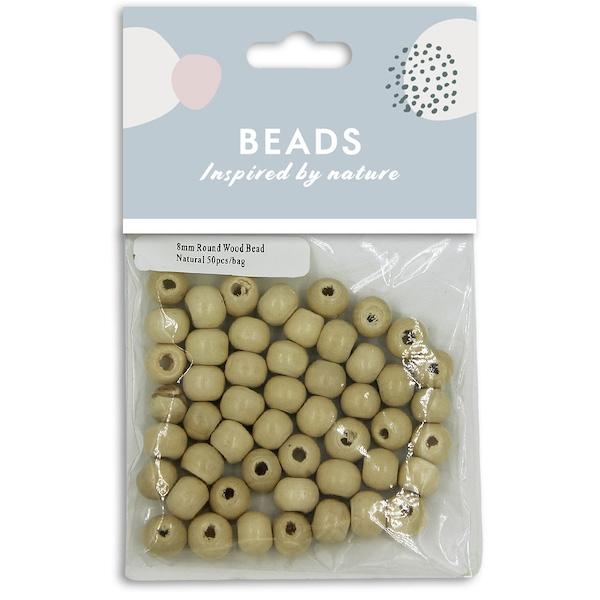 8mm Wooden Round Beads, Natural- 50pc- Sullivans