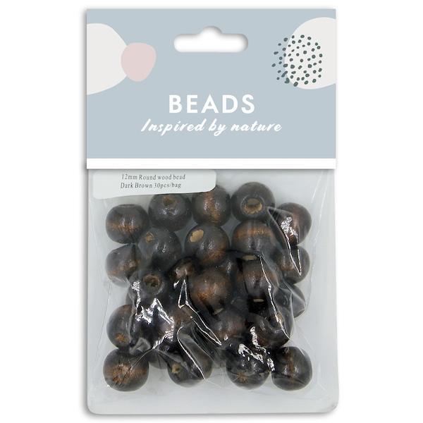 12mm Wooden Round Beads, Dark Brown- 30pc- Sullivans