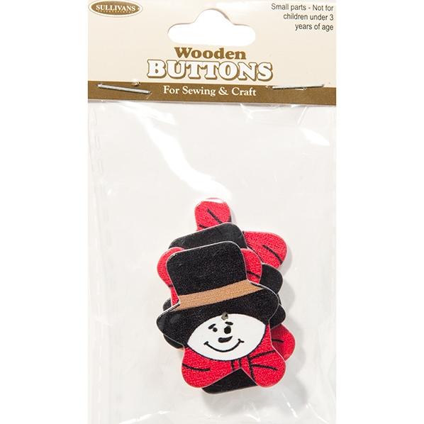 Wooden Buttons, Snowman Head- 4pk