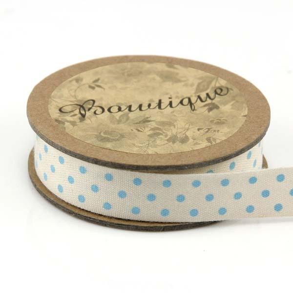 Bowtique Cotton Ribbon, Blue Dots- 15mm x 5m