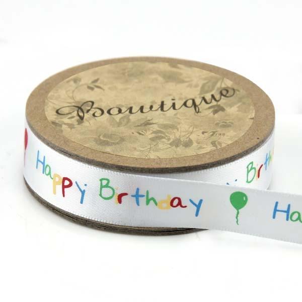 Bowtique Single Face Satin Ribbon, Happy Birthday- 15mm x 5m