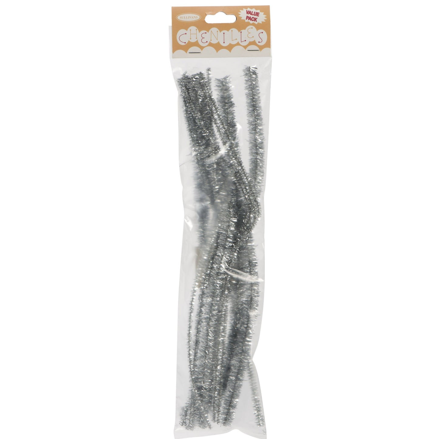 Sullivans Chenilles 20pk, Glitter Silver- 3mm
